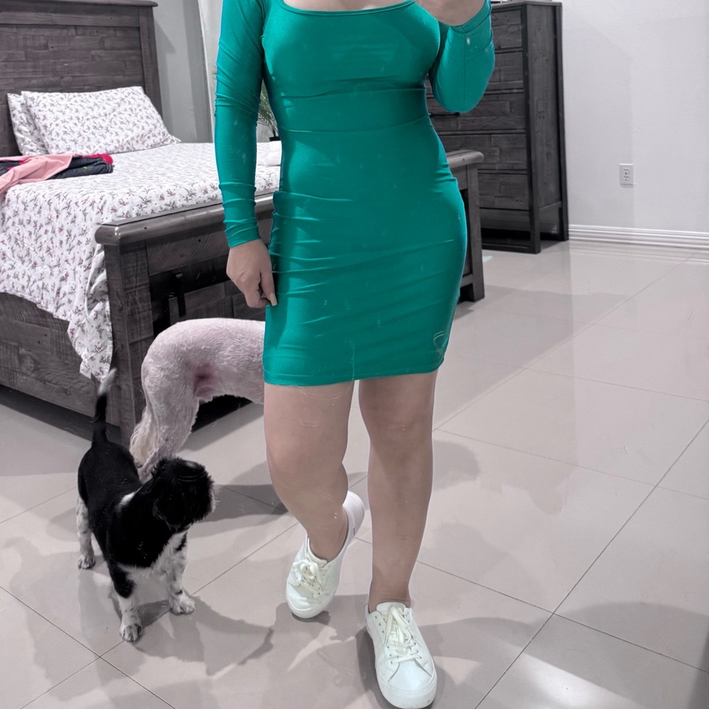 Elegant Green Long Sleeve Dress/Bodycon